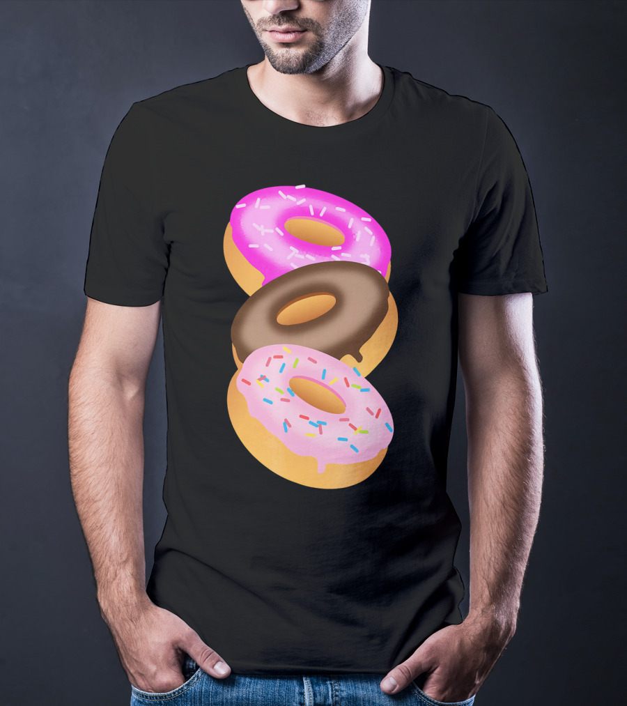 Donuts Doughnut Confection Pink Chocolate Frosted Doughnut Trio T-Shirt