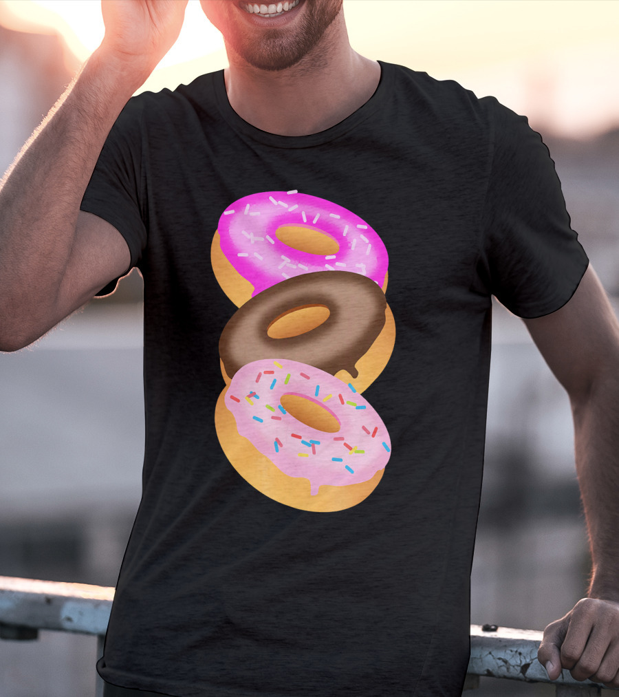 Donuts Doughnut Confection Pink Chocolate Frosted Doughnut Trio T-Shirt