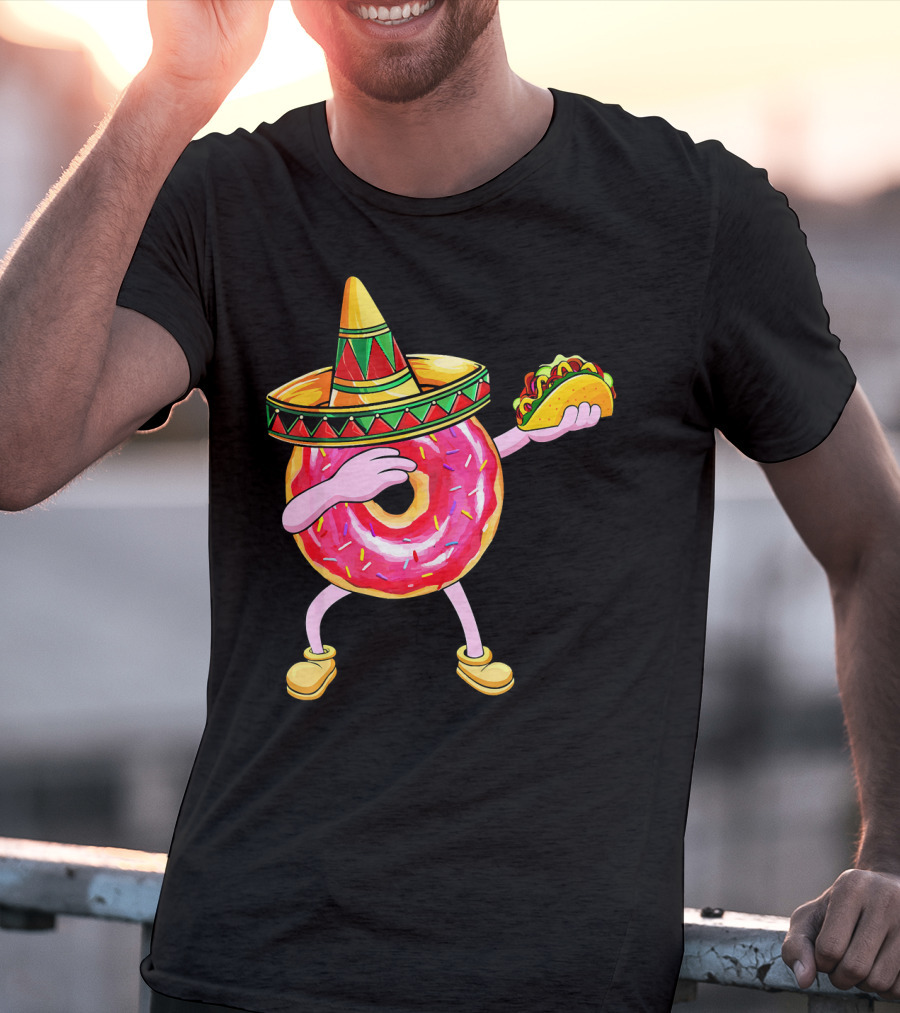 Fun Cinco De Mayo Dabbing Donut Sombrero Taco Party T-Shirt