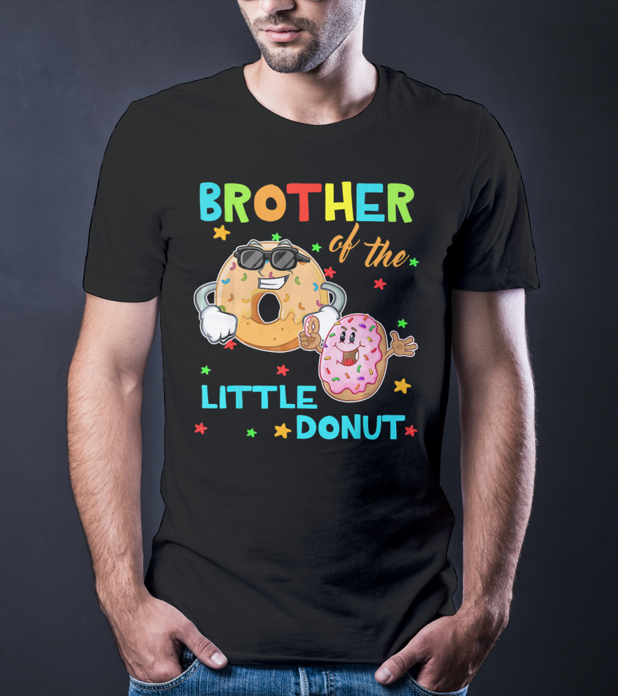 Brother Of The Little Donut With Colorful Stars And Happy Characters T-Shirt