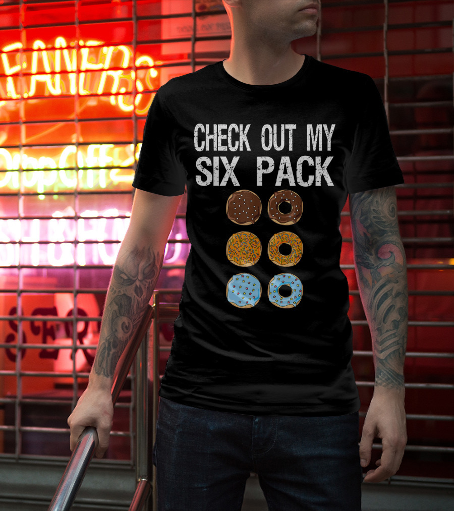 Check Out My Six Pack Donut Brown Chocolate Sprinkles Blue Glazed T-Shirt