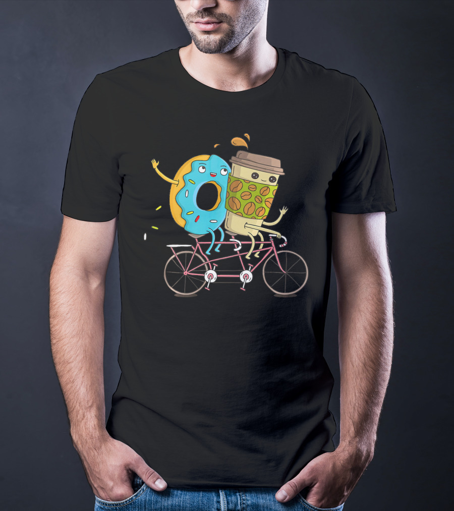 Coffee And Donut Tandem Bicycle Ride Fun T-Shirt