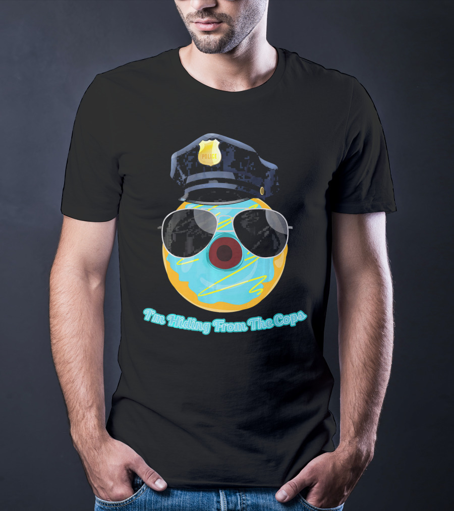 I'm Hiding From The Cops Funny Donut Police Hat Sunglasses T-Shirt