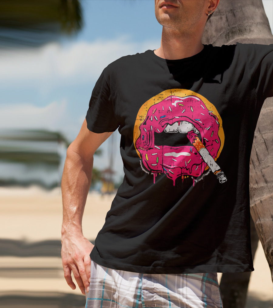 Donut Lips Cigarette Cool Sweet Doughnut T-Shirt