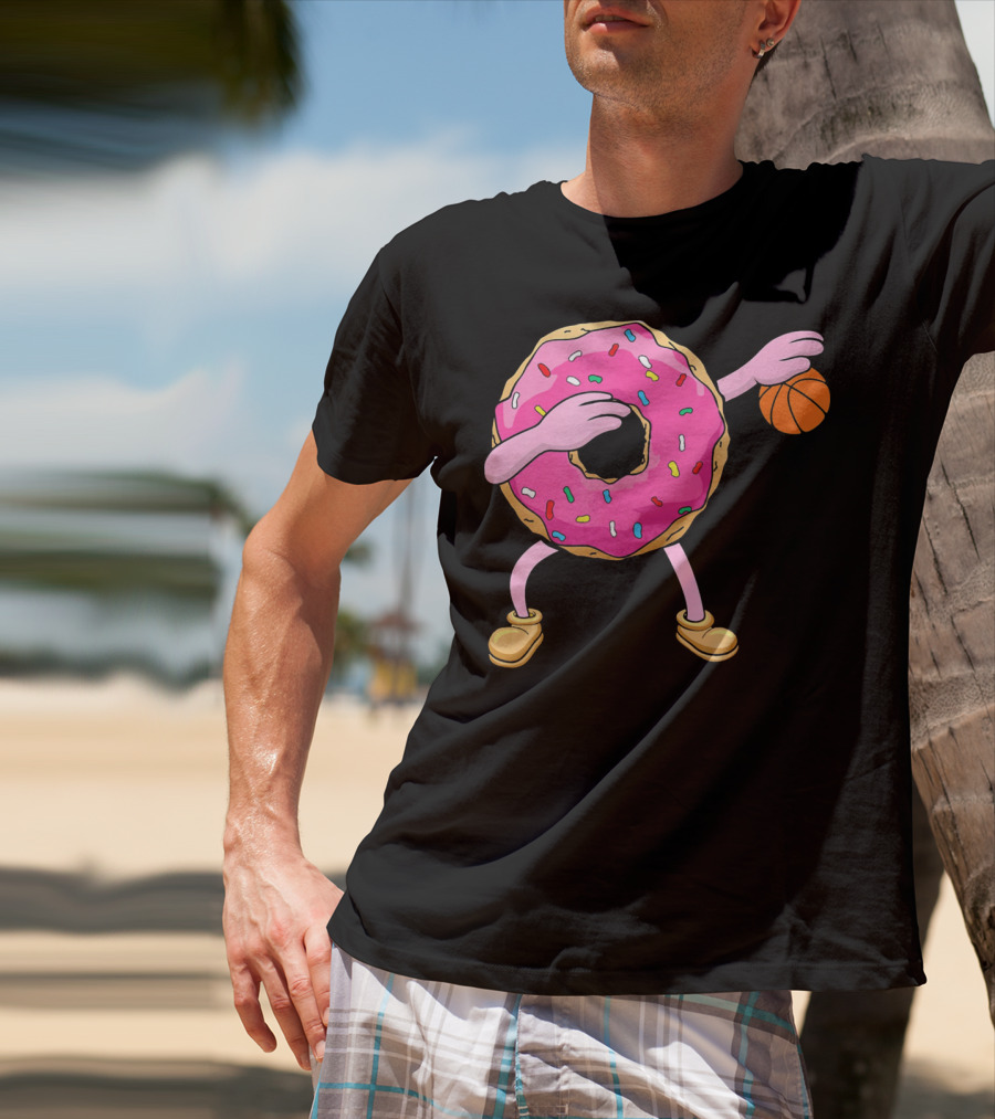Dabbing Donut Donut Dab Basketball With Sprinkles And Pink Frosting T-Shirt