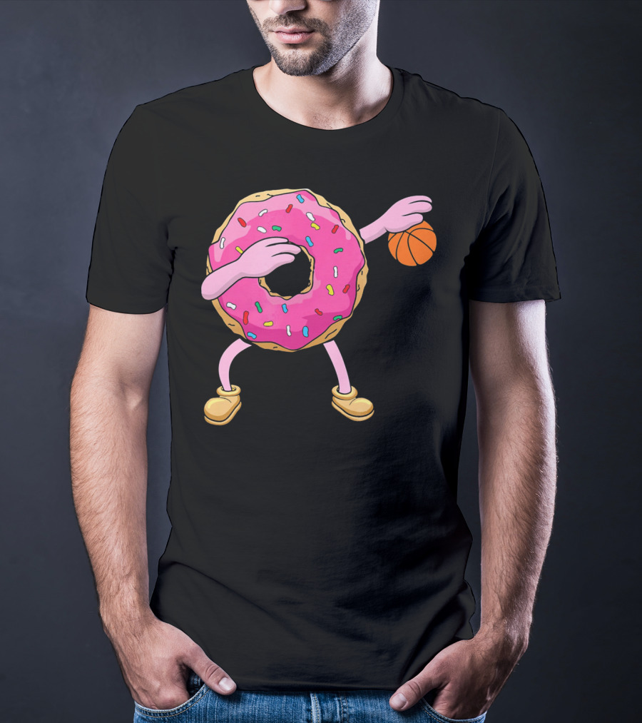 Dabbing Donut Donut Dab Basketball With Sprinkles And Pink Frosting T-Shirt