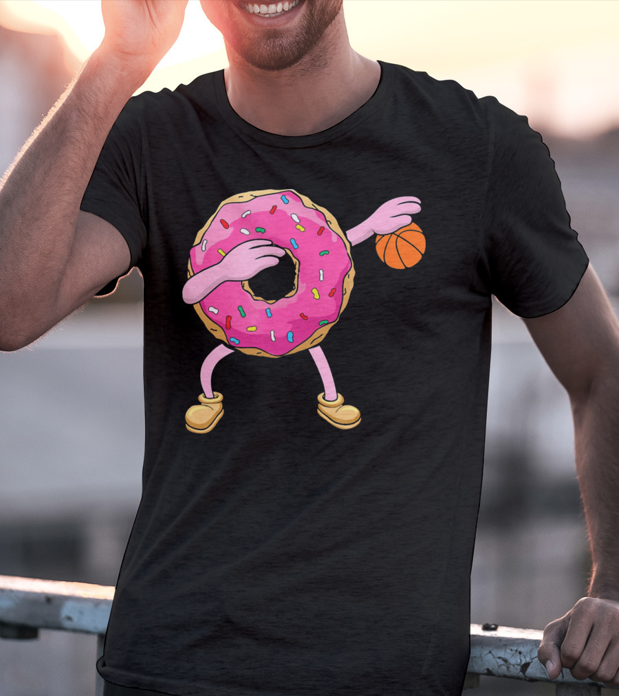 Dabbing Donut Donut Dab Basketball With Sprinkles And Pink Frosting T-Shirt