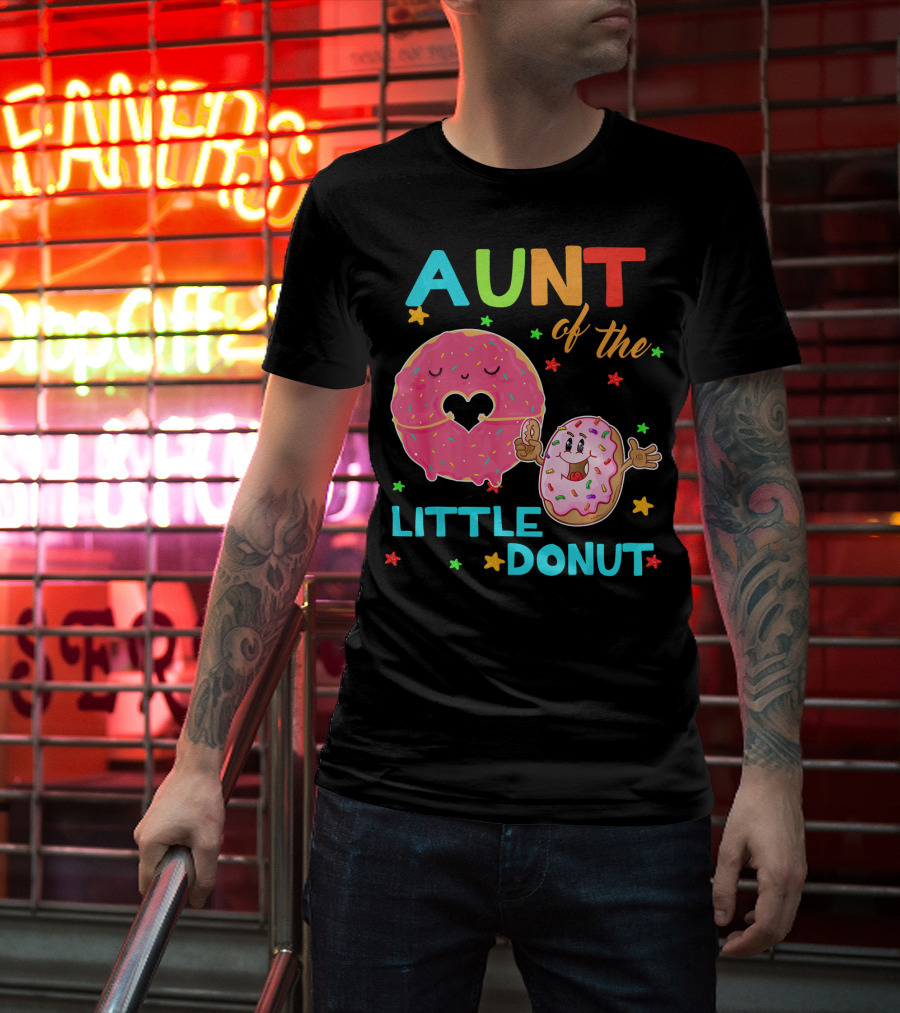 Aunt Of The Little Donut Birthday Colorful Star Sprinkles T-Shirt