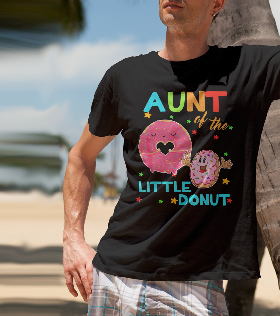 Aunt Of The Little Donut Birthday Colorful Star Sprinkles T-Shirt