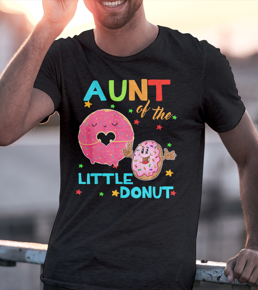 Aunt Of The Little Donut Birthday Colorful Star Sprinkles T-Shirt