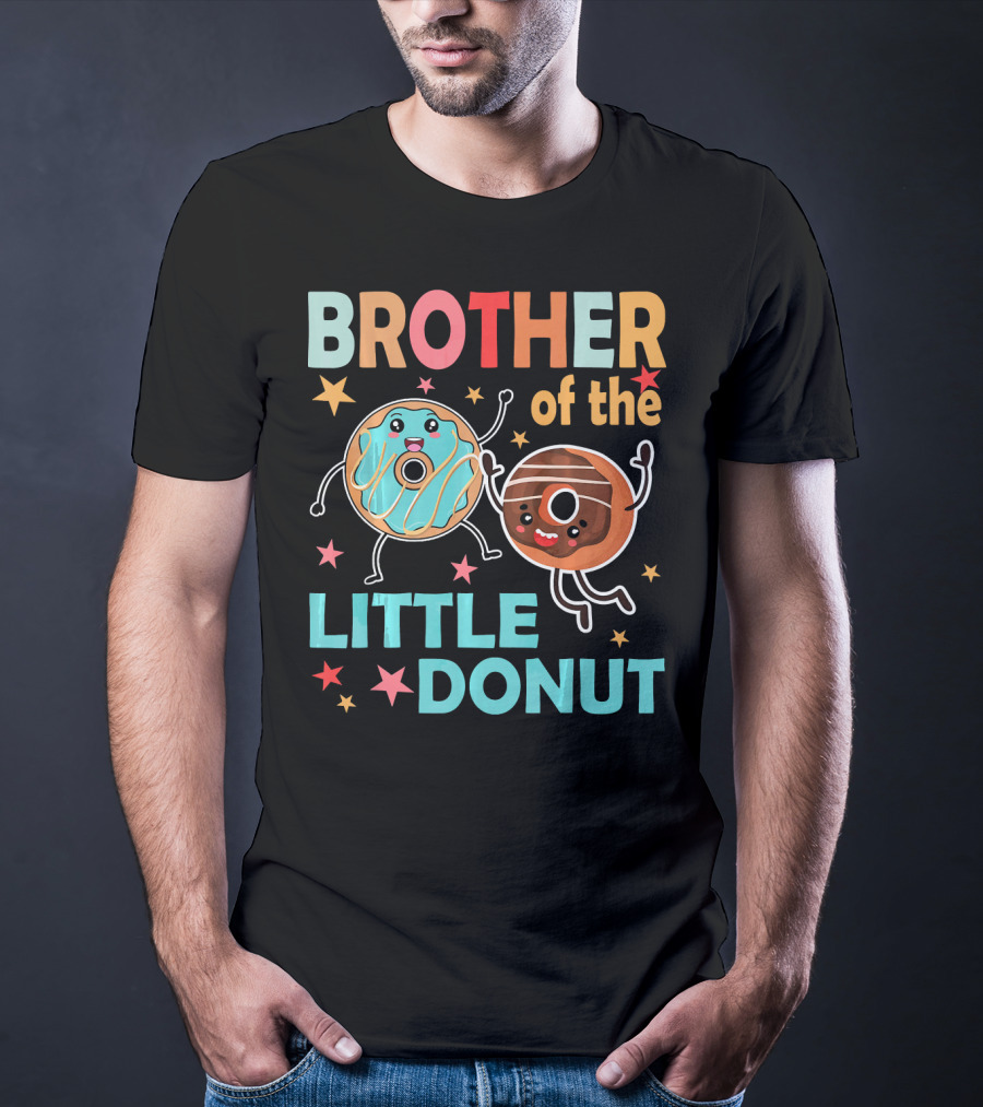 BROTHER OF THE LITTLE DONUT Cute Cartoon Characters With Stars And Sprinkles T-Shirt