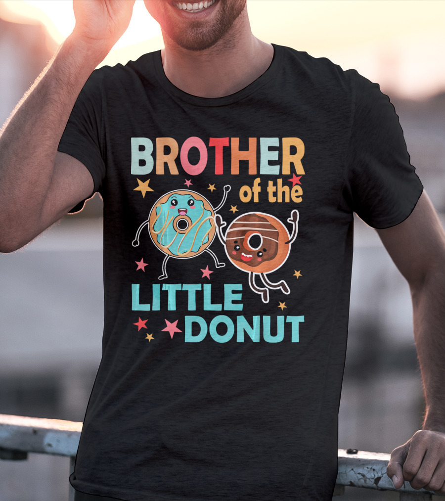 BROTHER OF THE LITTLE DONUT Cute Cartoon Characters With Stars And Sprinkles T-Shirt