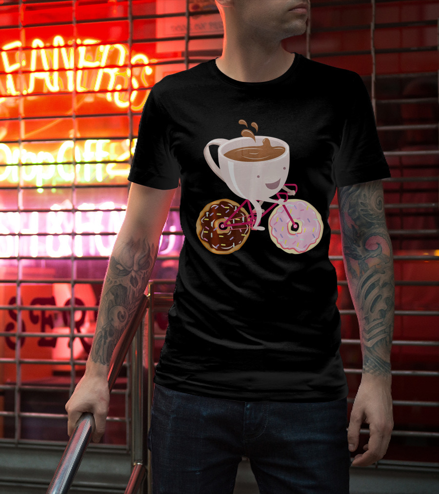Cool Donut Coffee Bicycle Hand Drawn Ill Coffee Mug Riding Donuts Wheels T-Shirt