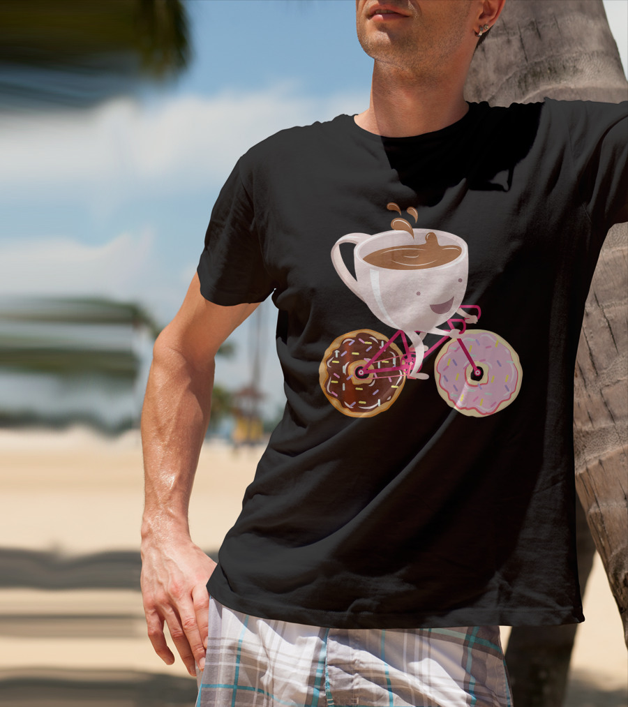 Cool Donut Coffee Bicycle Hand Drawn Ill Coffee Mug Riding Donuts Wheels T-Shirt