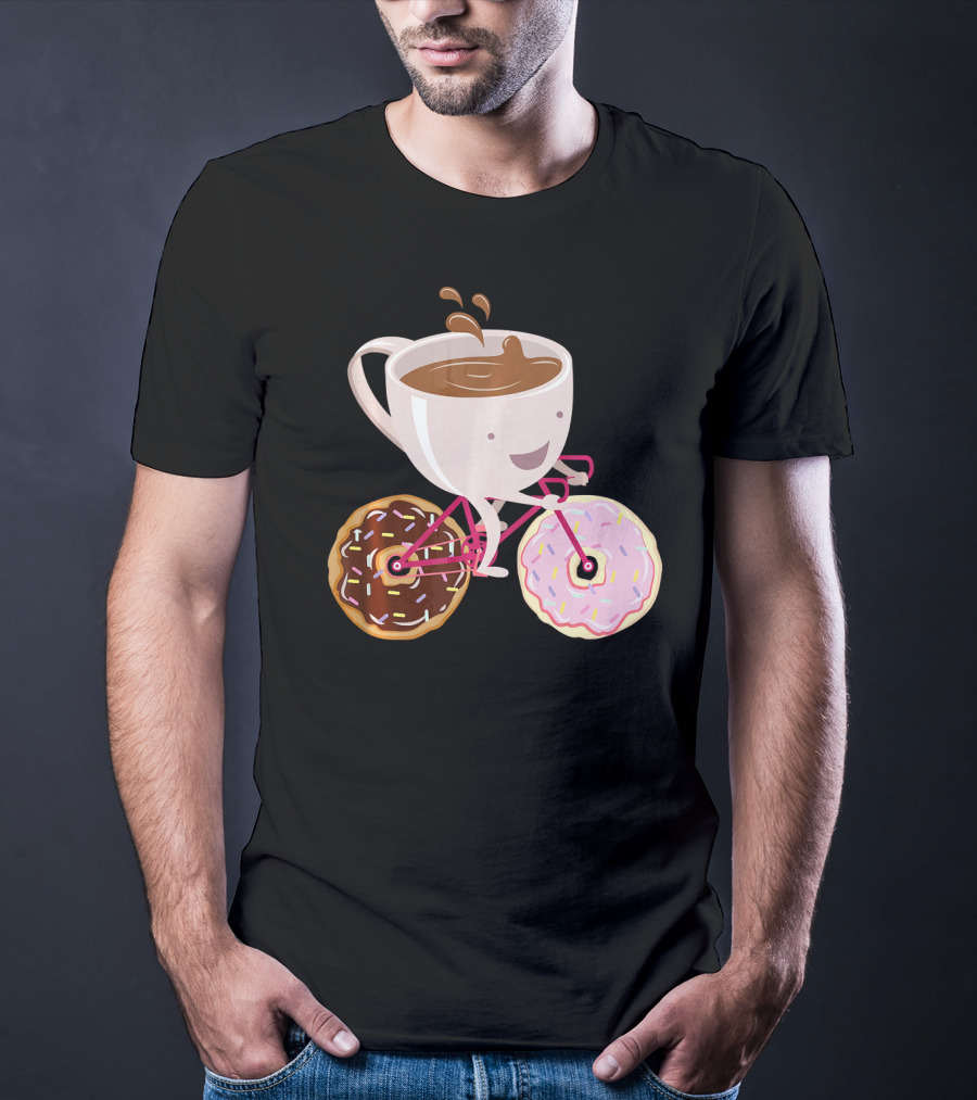 Cool Donut Coffee Bicycle Hand Drawn Ill Coffee Mug Riding Donuts Wheels T-Shirt