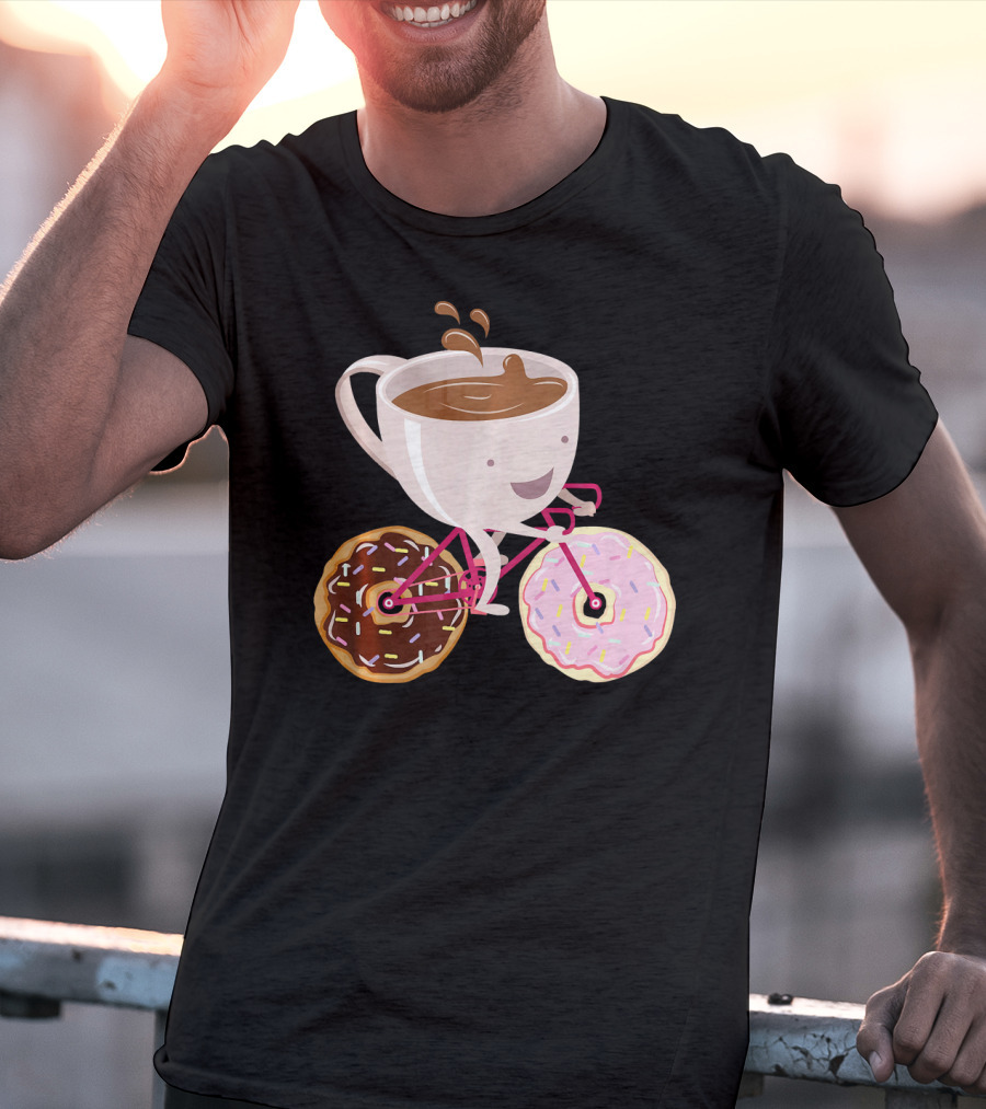 Cool Donut Coffee Bicycle Hand Drawn Ill Coffee Mug Riding Donuts Wheels T-Shirt