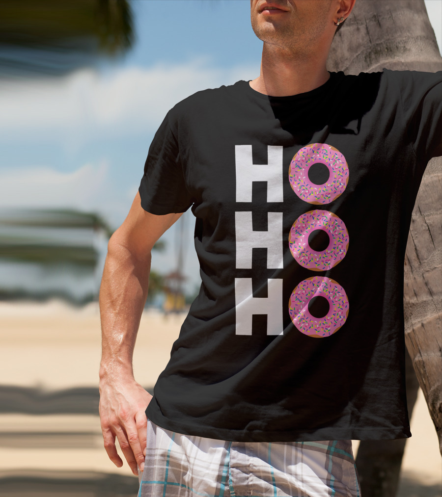 Merry Christmas Donut HO HO Sprinkled Doughnut Lettering T-Shirt