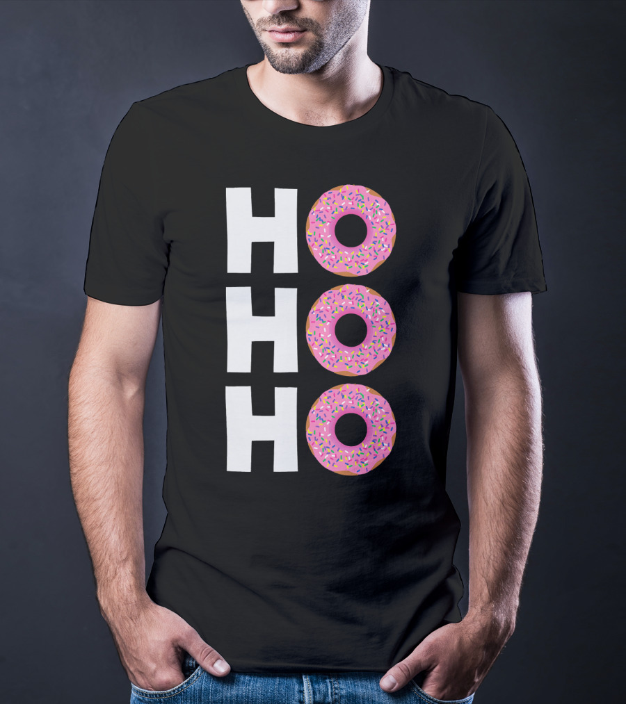 Merry Christmas Donut HO HO Sprinkled Doughnut Lettering T-Shirt