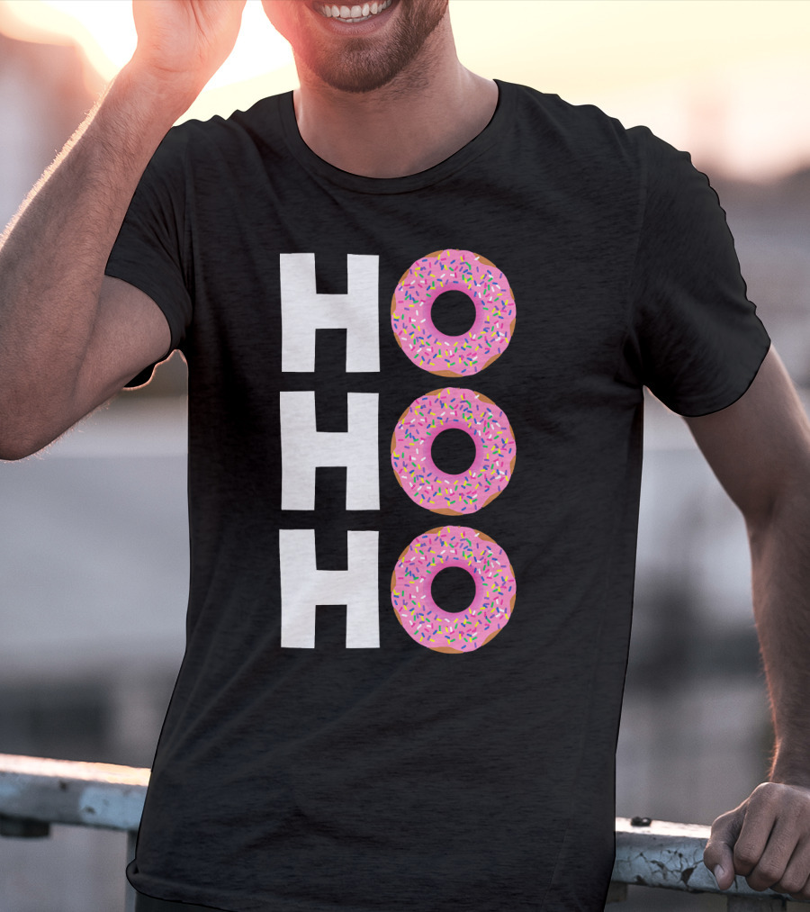 Merry Christmas Donut HO HO Sprinkled Doughnut Lettering T-Shirt