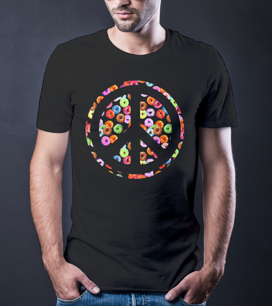 Funny Flower Power PEACE Sign Yummy Donuts T-Shirt