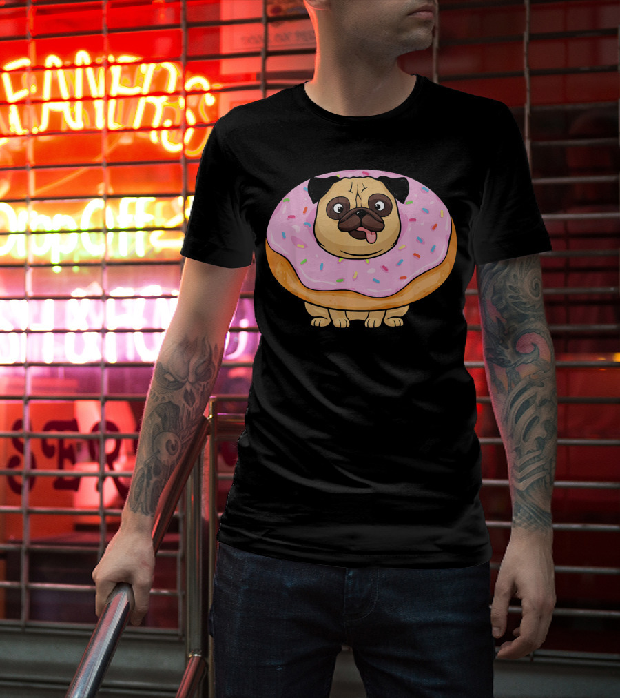 Cute Doughnut Pug Wearing A Donut Costume Sprinkles T-Shirt