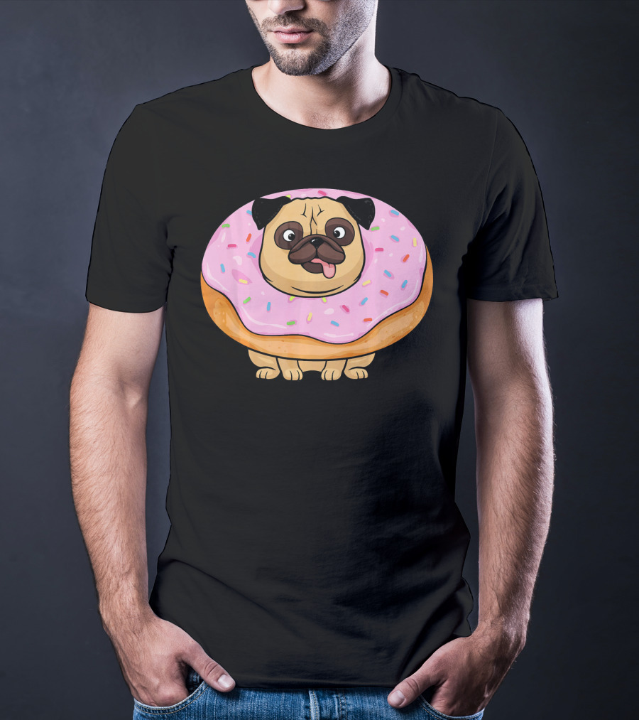 Cute Doughnut Pug Wearing A Donut Costume Sprinkles T-Shirt