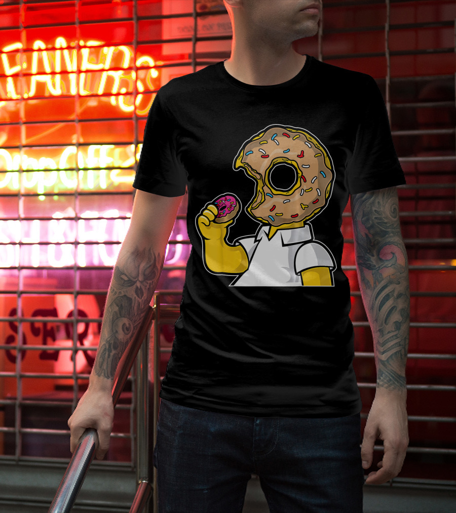 MMMM Donuts Head Character With Classic Sprinkles And Pink Frosted Bite T-Shirt