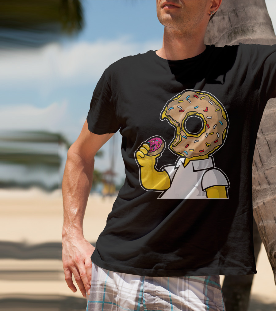 MMMM Donuts Head Character With Classic Sprinkles And Pink Frosted Bite T-Shirt