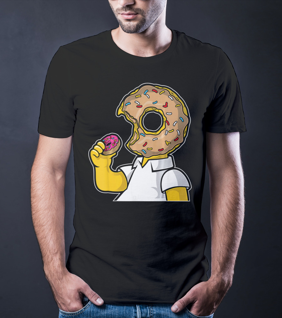 MMMM Donuts Head Character With Classic Sprinkles And Pink Frosted Bite T-Shirt