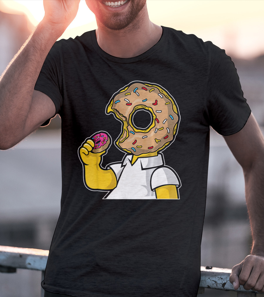 MMMM Donuts Head Character With Classic Sprinkles And Pink Frosted Bite T-Shirt