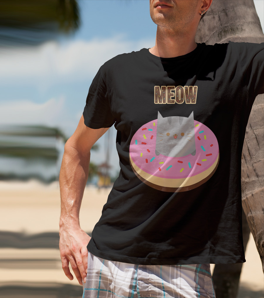 MEOW Adorable Cat Sitting In Colorful Donut T-Shirt
