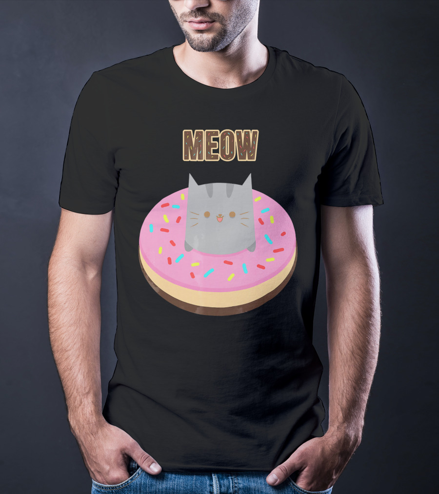 MEOW Adorable Cat Sitting In Colorful Donut T-Shirt