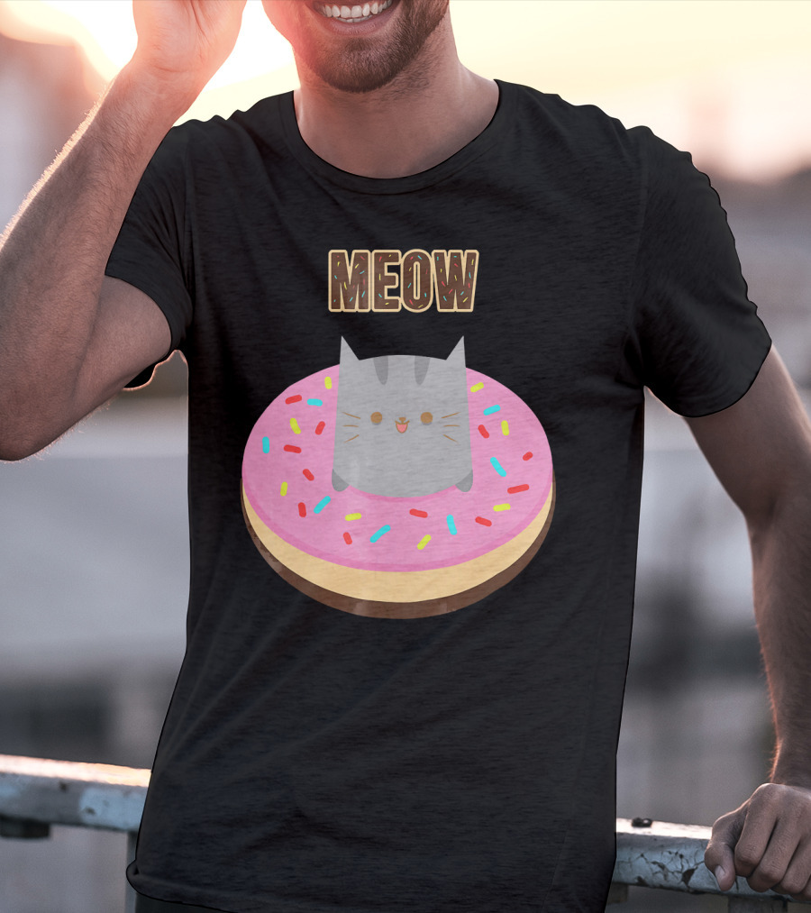 MEOW Adorable Cat Sitting In Colorful Donut T-Shirt