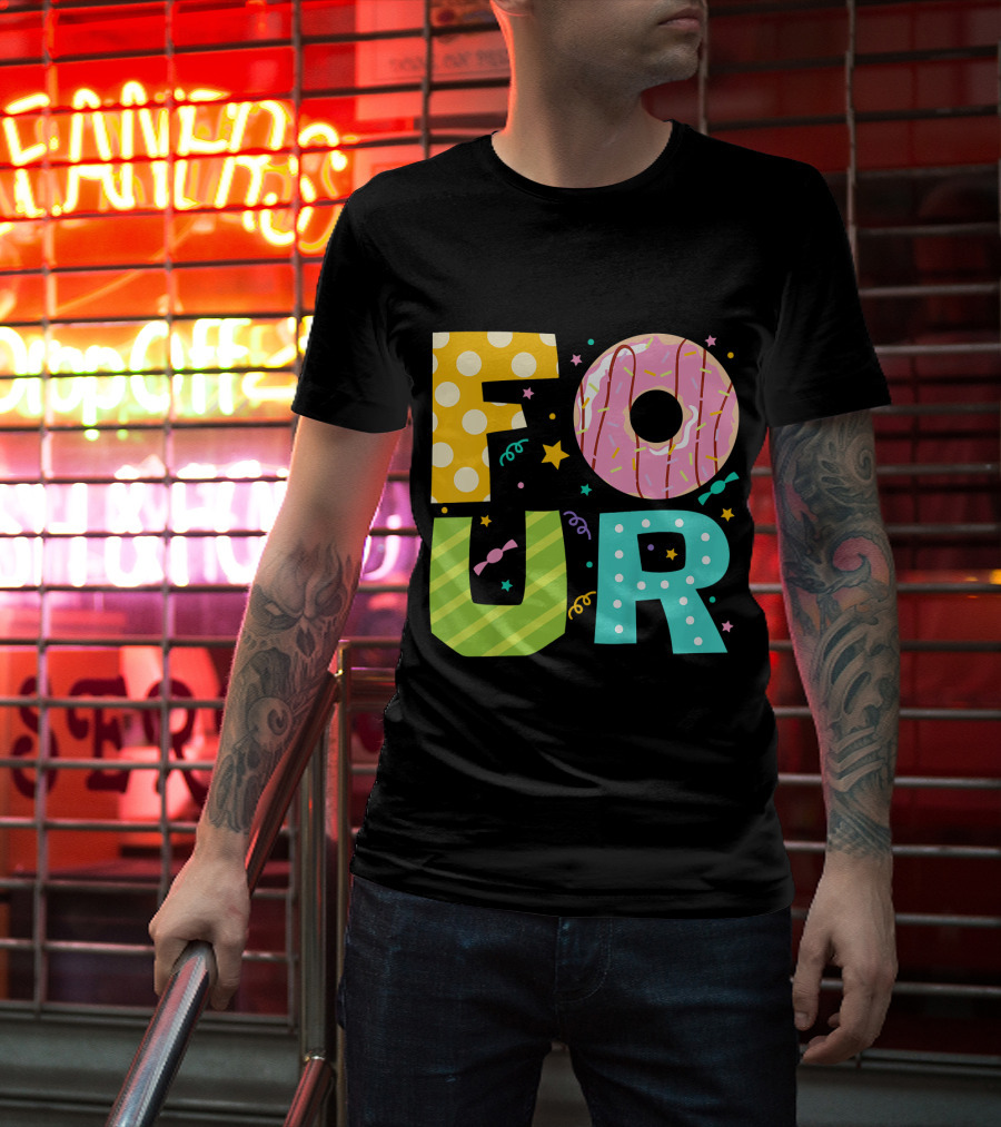 Kids Donut FOUR Year Birthday T-Shirt