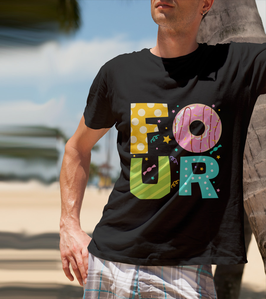 Kids Donut FOUR Year Birthday T-Shirt