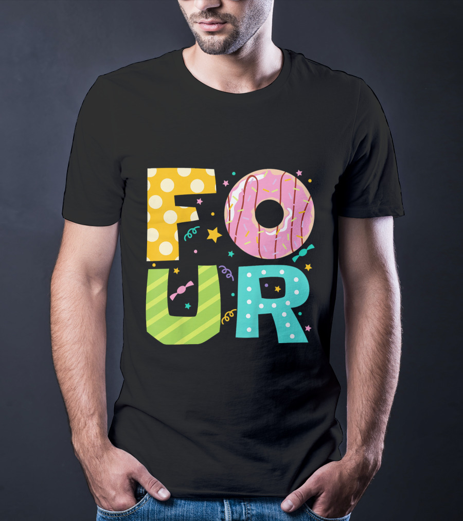 Kids Donut FOUR Year Birthday T-Shirt