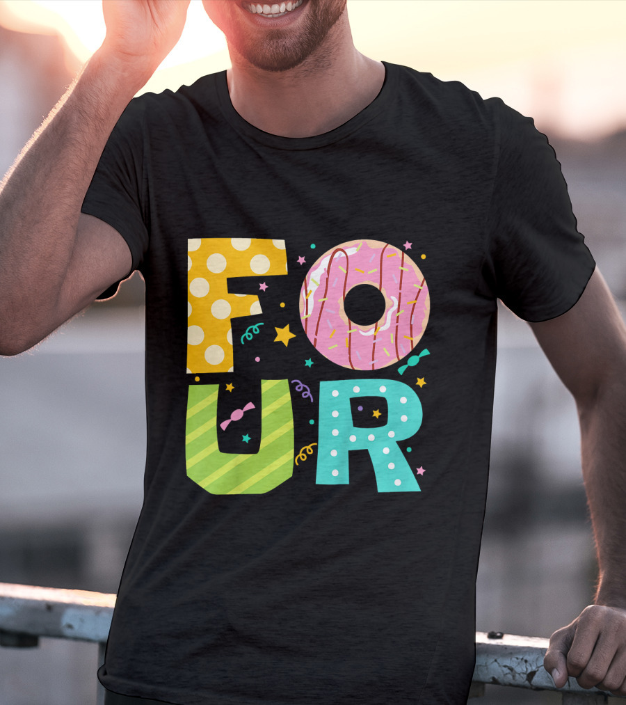 Kids Donut FOUR Year Birthday T-Shirt