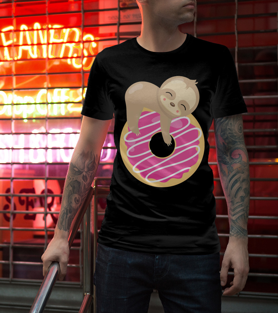 Sloth Donut Funny Animal Cute Pink Pastry Delight T-Shirt