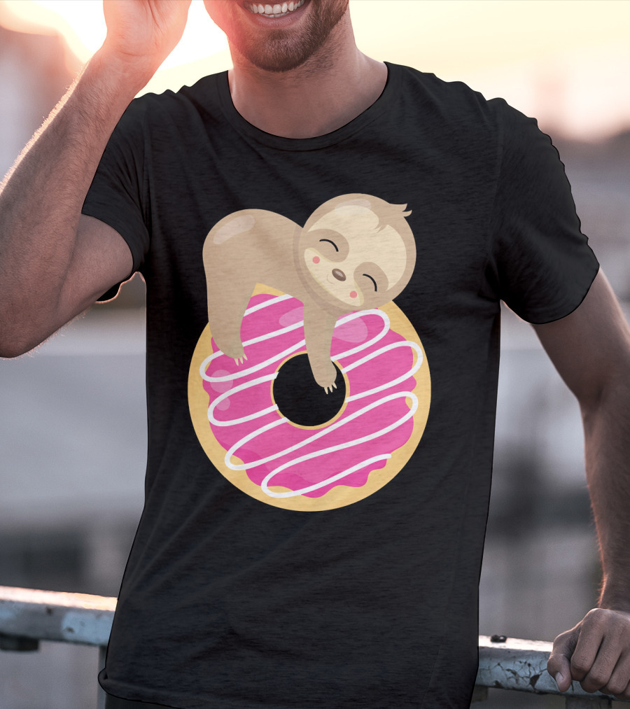 Sloth Donut Funny Animal Cute Pink Pastry Delight T-Shirt