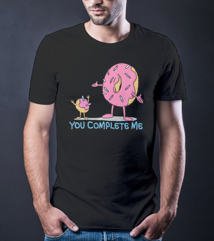 Funny You Complete Me Pink Sprinkled Donut Duo Hugging T-Shirt