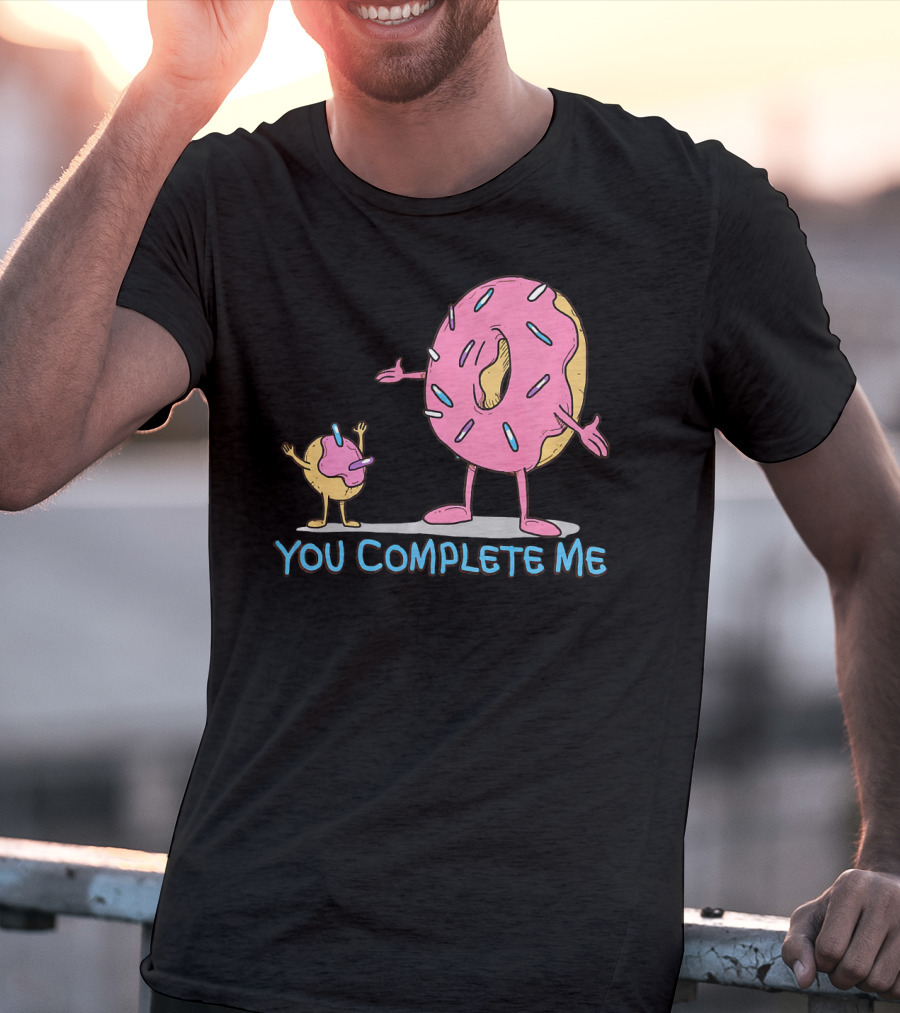 Funny You Complete Me Pink Sprinkled Donut Duo Hugging T-Shirt
