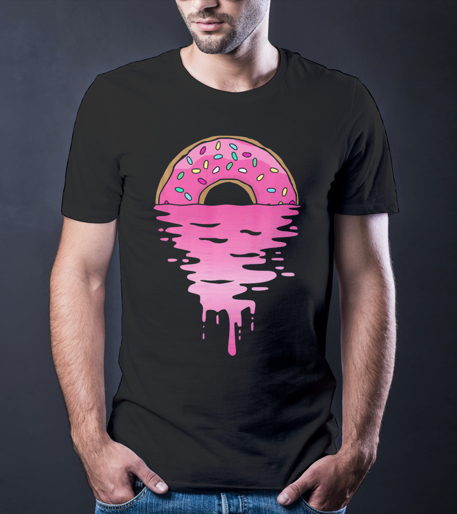 Pink Glazed Donut Melting Into Sunset Horizon T-Shirt