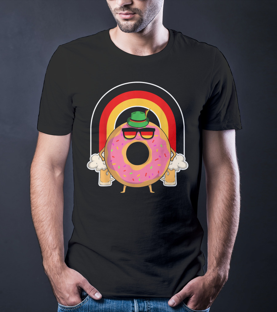 Donuts Beer Oktoberfest Prost German Fla Bavarian Rainbow Hat Party T-Shirt