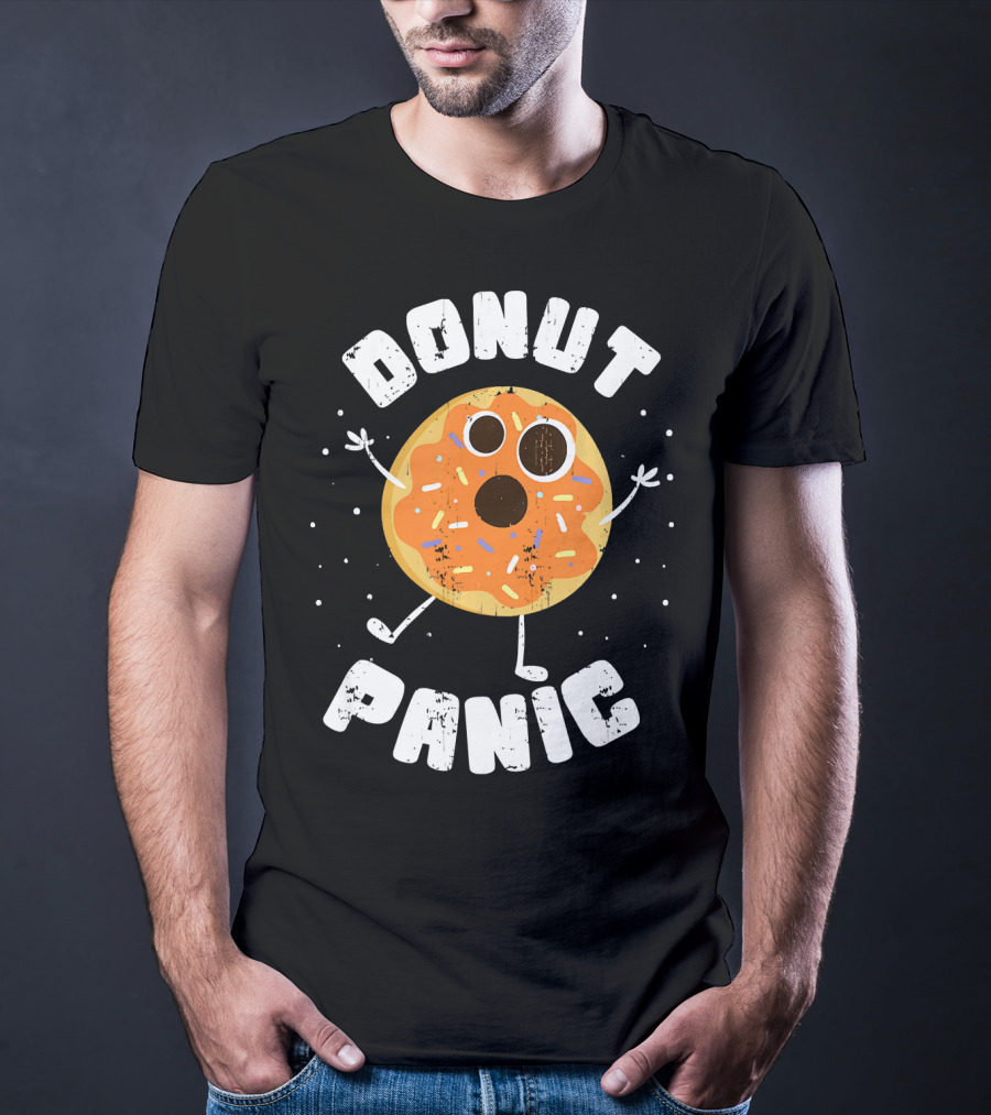 DONUT PANIC Funny Donut With Sprinkles And Eyes T-Shirt