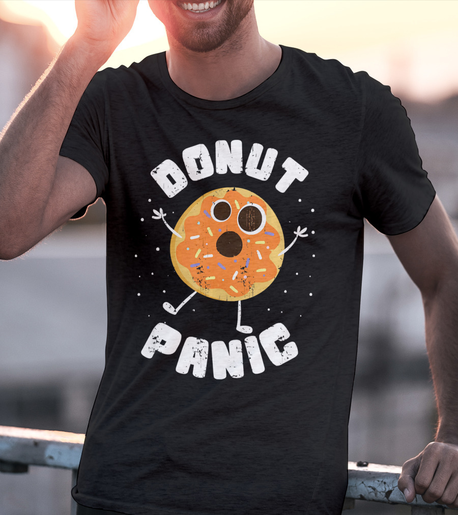 DONUT PANIC Funny Donut With Sprinkles And Eyes T-Shirt