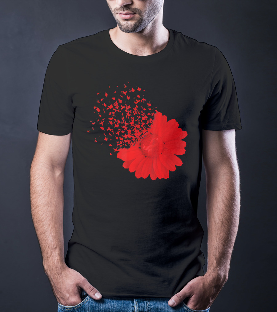 Red Ribbon Flowers AidsHiv Awareness Explosion T-Shirt