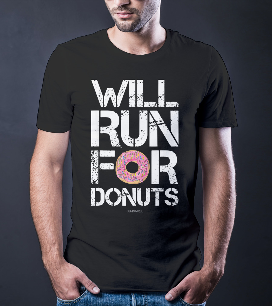 Will Run For Donuts Lumowell With Pink Frosted Doughnut T-Shirt