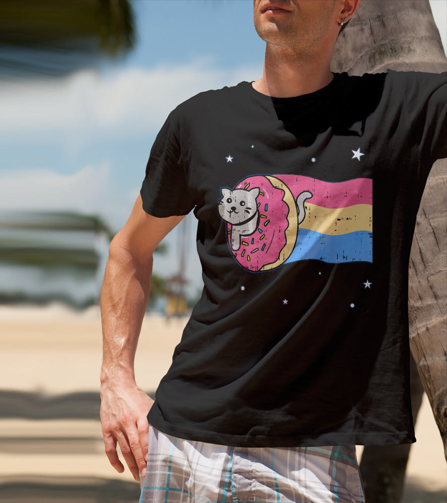 Donut Cat Nyan Rainbow Sprinkles Cute Doughnut Stars T-Shirt