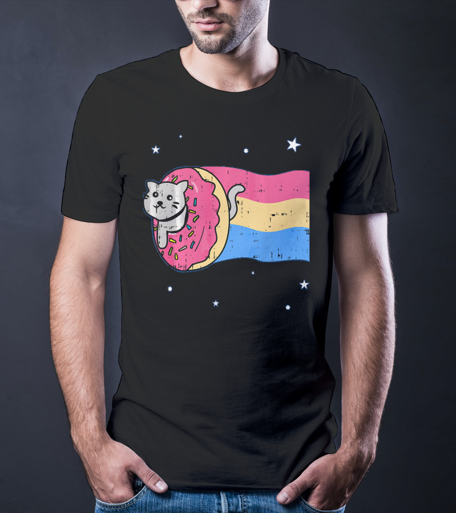 Donut Cat Nyan Rainbow Sprinkles Cute Doughnut Stars T-Shirt