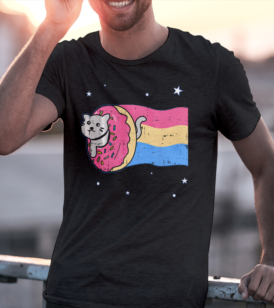 Donut Cat Nyan Rainbow Sprinkles Cute Doughnut Stars T-Shirt